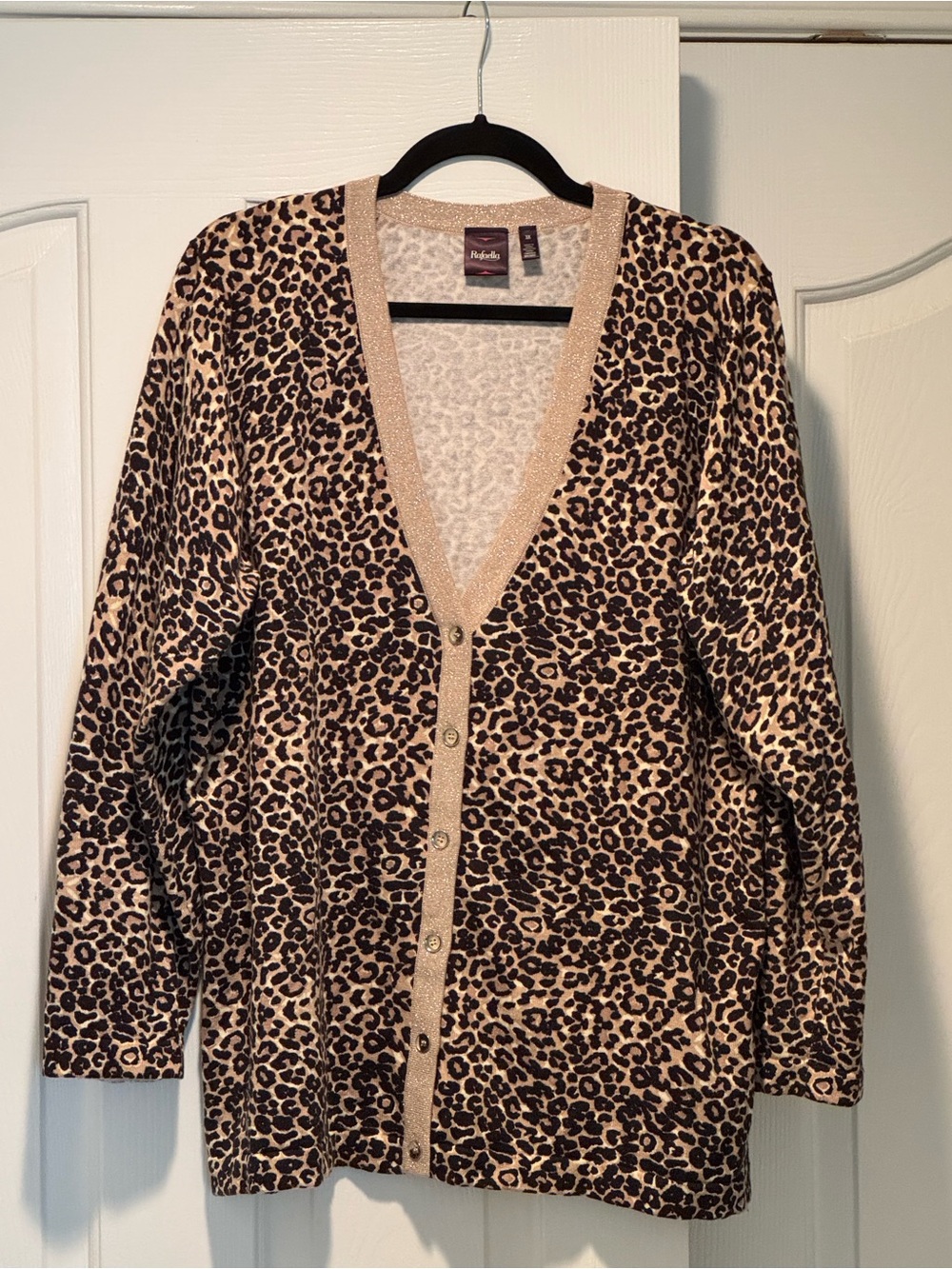 Rafaella Leopard Print V-Neck Button Cardigan - Taupe & Dark Brown